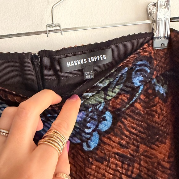 Markus Lupfer Brown Velvet Skirt with Blue Floral Accents - Picture 2 of 4
